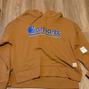 Carhartt Tan Hoodie with Blue Accents